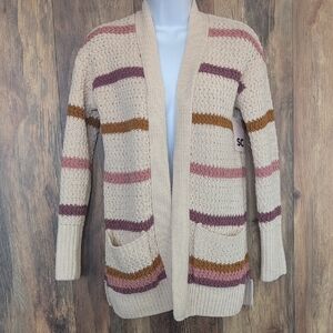 Kohl's Cream/Pink Open-Front Chunky Knit Cardigan Sweater  XS   -411F
